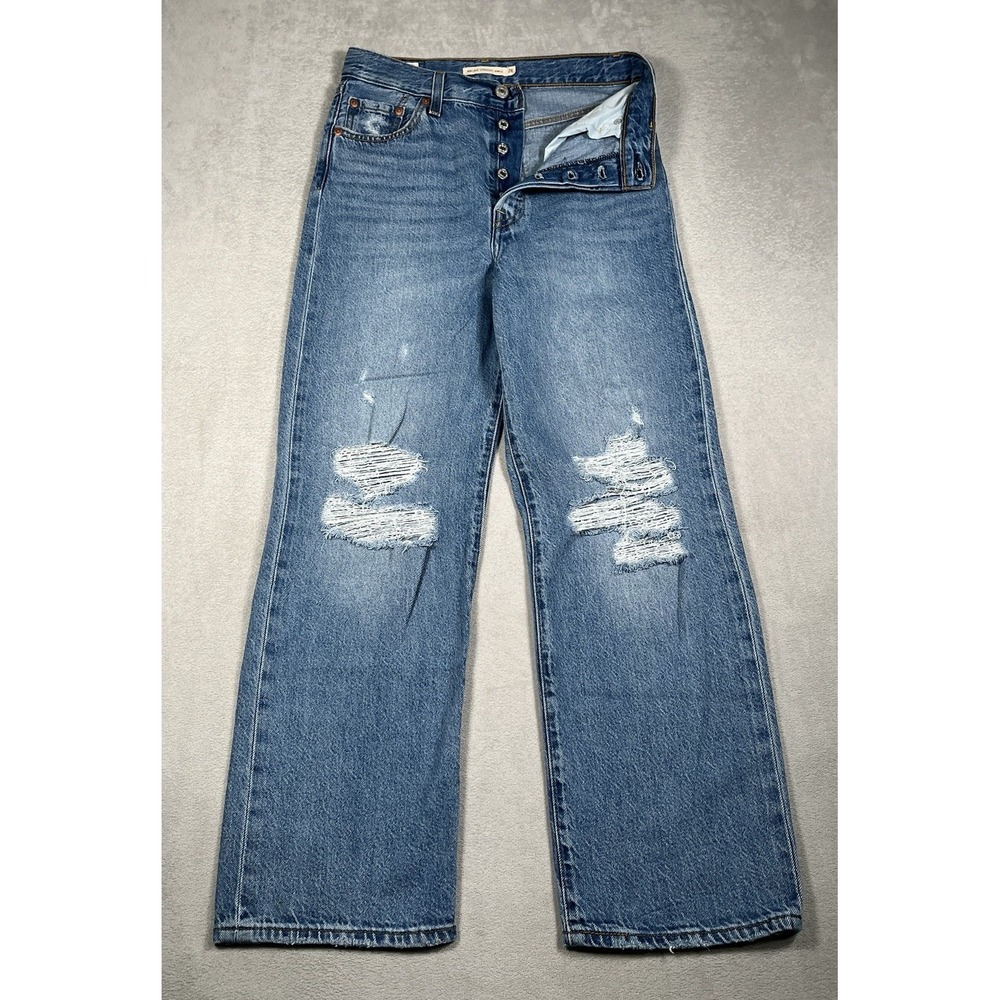 Levis Premium Ribcage Straight Ankle Jeans Womens 26 Distressed High Rise 26x27
